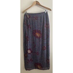 Casual Corner Moody Vintage 10 Maroon Blue Wrap Rayon Skirt Y2k NEW